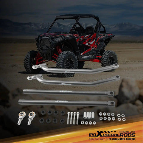 Polaris RZR XP 4 1000 EPS Turbo Rear Radius Bars Upgrade For 14 17 High Clearance Beefed Up Off Road Suspension Easy Install Fits 10mm Bolts Durable Rear Linkage Support For Rough Trails aluminum rear radius bars kit with hardware for UTV suspension