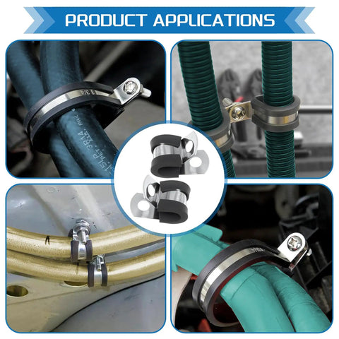 Heavy Duty 304 Stainless Steel Cable Clamps Set with Rubber Cushioned P Clamp Design securing hoses and cables