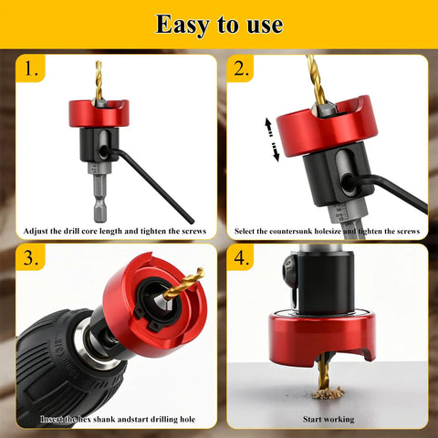 Carbide Tipped 82 Degree Countersink Drill Bit Set With Pro Grade Low Friction Depth Stop And Adjustable Ball Bearing Stop steps