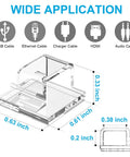 Diagram of 100 Pack Clear Cable Clips For Wires On Wall With Super Sticky Adhesive showing dimensions and cable types.