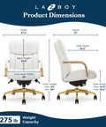 Dimensions of Symphony Ergonomic Bonded Leather Swivel Executive Chair with Generous Lumbar Support, White and Gold Upholstery