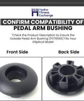 Outside Pedal Arm Bushing Replacement Part P270043 for Ellipticals Fits E20 and E25 Series Restores Smooth Motion Reduces Wobble Quiet Ride Direct Replacement Hardware Easy Install and Long Lasting Performance, front and back views