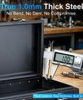 Three Drawer 22 Inch Portable Metal Tool Box With Heavy Duty Steel Build Dual Locking System showcased with 1mm thickness gauge