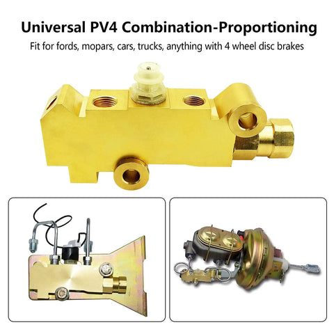 Dang Solid Brass PV4 Proportioning Valve for Ford Chevy Mopar, suitable for four wheel disc brake systems.