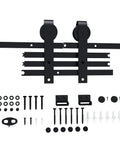 Six Point Six Foot Sliding Barn Door Hardware Kit With Five Track System showing components for doors 35 to 40 inches wide.