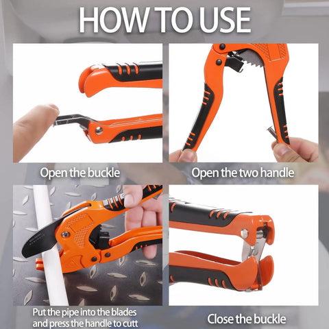 Ratcheting Pipe Cutter for PVC PEX and PPR Tubing, One Hand Operation, Fast Clean Cuts With Ratchet Drive, Cuts Up To One And A Quarter Inch Outer Diameter, Easy to Use Hose and Tube Cutter