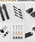 Six Point Six Feet Long Sliding Barn Door Hardware Kit for Single Door, carbon steel parts, black coating, and accessories