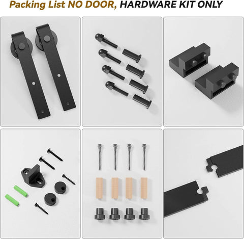 Six Point Six Feet Long Sliding Barn Door Hardware Kit for Single Door, carbon steel parts, black coating, and accessories