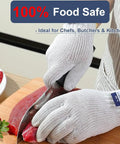 Person using Versatile Pro Grade ANSI Level 8 Cut Resistant Gloves With Stainless Steel Thread Reinforced Fibers, cutting meat