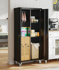72 Inch Garage Storage Cabinet With Lockable File Cabinet And Tool Organizer, Heavy Duty Steel Storage Solution For Garage Workshop Or Home Office, Massive Capacity To Store Tools Hardware And Supplies, Keeps Everything Secure And Neat, black steel cabinet in kitchen pantry