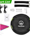 Parts for 48 Inch Saucer Swing for Backyard Fun with frame, adjustable straps, carabiners, ropes, and seating, big family size