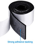 Close-up of rolled black felt strip with adhesive backing, part of Two Pack Self Adhesive Felt Strips, Each About 59 Inches Long and 0.12 Inch Thick, Cuttable Non Slip Furniture Pads for Hardwood Floors, Chairs, and Walls, Black.