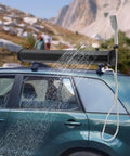 20L Portable Roof Rack Shower Kit With Long Hose For Camping Off Road And Fishing Beach Travel Self Pressurized Solar Heated Water Tank Up To 60C No Electricity Needed Black Silver installed on SUV.