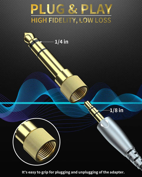 Dope Hella Smooth 6.35Mm To 3.5Mm Audio Adapter Gold Plated Screw On Stereo Jack Connector with grip features for easy use.