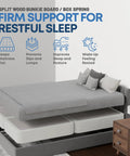 Heavy Duty King Box Spring 8 Inch Solid Wood Mattress Foundation Amish Crafted For Zero Squeak Silent Sleep Sturdy Platform Base fully assembled with gray bedding