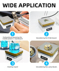 Electric Soldering Hot Plate 55mm X 55mm Plate in various lab applications, with OLED display and compact design visible