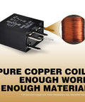 Two Piece Fuel Pump Relay Set Featuring Heavy Duty 12 Volt 30 Amp Wiring with close-up of copper coil and relay design.