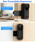 Installed no drill video doorbell mount for Blink Gen1/Gen2, fits 1.0-2.1 in door, shown with rain cover, keeping night vision clear and intact.