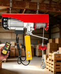 Top Rated CelyToe Electric Wire Rope Hoist With Dual Remote Control, 20 Meter Steel Cable Lifting for DIY, showing control and hook.