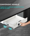 Sleek Under Desk Drawer With Biometric Fingerprint Lock Smooth Metal Slide Tray No Key Hassle Secret Stash For Laptops Paper Everyday Carry In Crisp White, showing the easy-pull handle.
