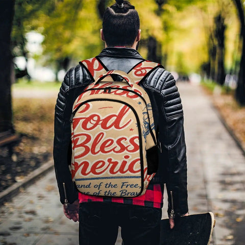 Patriotic USA Poster Print Backpack For Everyday Use, Unisex Large Capacity Daypack with bold lettering in park setting