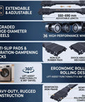 Heavy Duty Extendable Appliance Rollers With Thirty Six Upgraded Black Wheels For Moving Dryers Washing Machines Fridges And Furniture Sliding Gear, showing adjustable length features.
