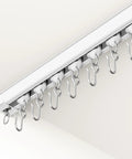 Heavy Duty Ceiling Curtain Track System White 6 To 9 Ft Easy Install Ceiling And Wall Mount Rail With Ultra Quiet Smooth Gliding 3 Ft Sections Each Featuring 10 High Quality Rollers For No Fuss Drapes In Living Room Bedroom Or Home Theater, white aluminum track with hooks