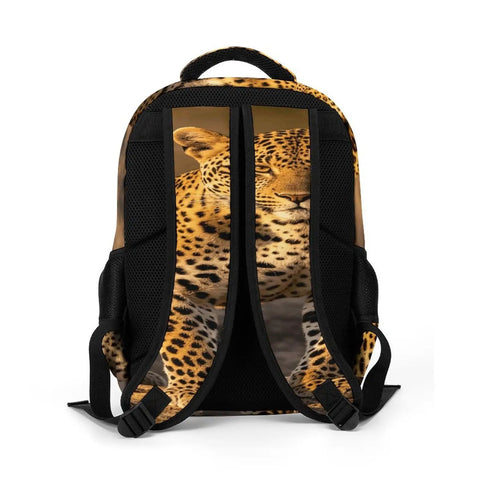 Wild Leopard Print Backpack For Everyone, Large Capacity Daypack with Durable Polyester and Smooth Zipper, unisex design rear view