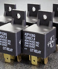 Sealed SPDT Automotive Relay With Mounting Flange And Quick Connect Terminals, 12V DC Coil, 1.6W Coil Power, Rock Solid, Weatherproof Auto Relay For Car Electronics And Wiring, black 12V relays