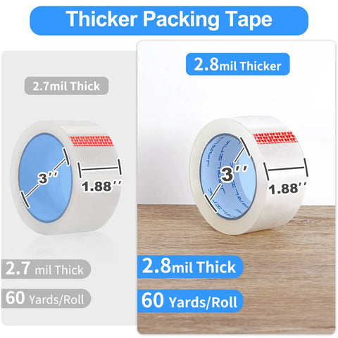 Clear Packing Tape Pack for Shipping and Moving, Heavy Duty Sealing Tape with Thick 2.8 Mil BOPP Adhesive, 1.88 Inch Wide