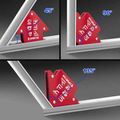 Six Pack Heavy Duty Welding Magnets 25 Lb Each With Magnetic Angle Clamps For Hands Free Welding 45 90 135 Degree Angles Bright Red Holders For Easy Location On The Job