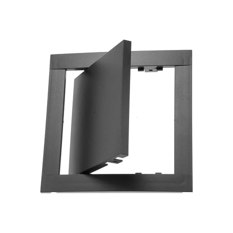 Solid Heavy Duty 6X6 Inch Anthracite Abs Plastic Drywall Access Panel with partially open door for easy access to plumbing or electrical.