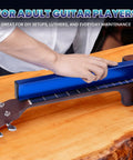 Using All In One Fret Leveling Kit With 18 Inch Beam Notched Ruler Sandpaper 120 1000 Grit Fret Rocker on guitar neck