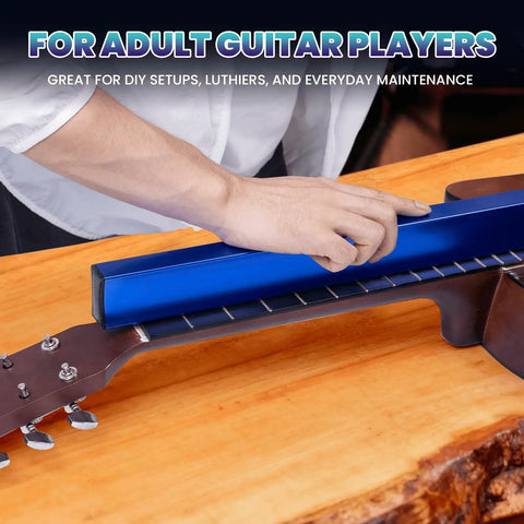 Using All In One Fret Leveling Kit With 18 Inch Beam Notched Ruler Sandpaper 120 1000 Grit Fret Rocker on guitar neck