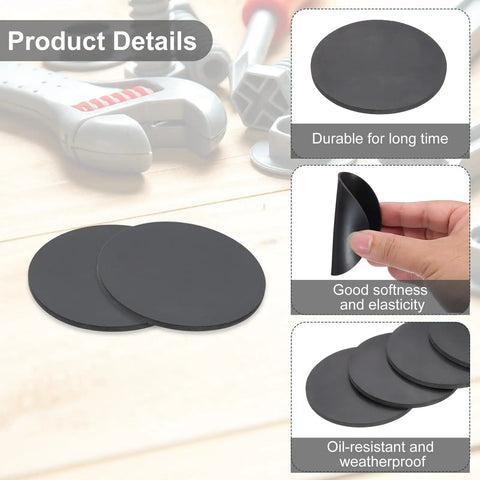 Heavy Duty Rubber Solid Disc Washers Made To Take The Heat And Stop Floor Rattling For Hvac Gear And Man Cave Builds 90 mm Wide 4 mm Thick Jet Black 10 Piece Bundle on a wooden table.