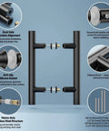 Beefy Stainless Steel Back To Back Shower Door Handle For Glass And Barn Doors 12 Inch Length Double Sided Push Pull