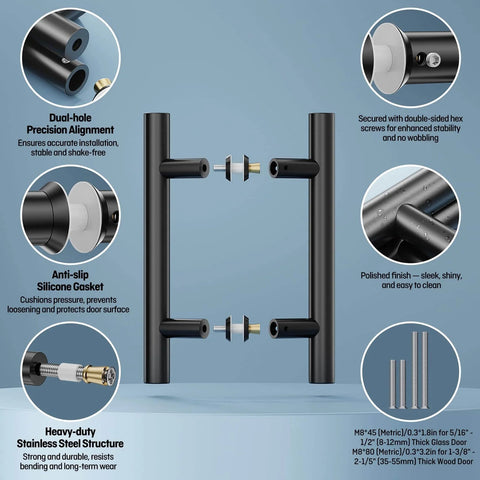 Beefy Stainless Steel Back To Back Shower Door Handle For Glass And Barn Doors 12 Inch Length Double Sided Push Pull