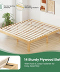 Heavy Duty King Size Wood Platform Bed Frame With Bulletproof Rubber Wood Construction And Slick Natural Finish Offering Straight Up Rock Solid Poplar Slats Support No Box Spring Needed with sturdy plywood slats.