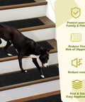 Dog on stairs with No Slip Carpet Stair Treads For Wooden Steps, 16 Piece 8 By 30 Inch Self Adhesive Stair Runners in black