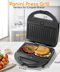 Aigostar 3 In 1 Electric Sandwich Maker With Removable Nonstick Plates Panini Press Grill And Waffle Iron 750W showing grilled sandwiches and meats.