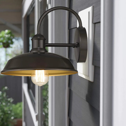 Farmhouse Barn Style Outdoor Wall Lights 4 Pack Industrial Exterior Wall Lamps In Oil Rubbed Bronze With Copper Interior mounted on wall