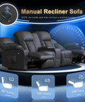 Four Seat Recliner Sofa With Center Console And USB Ports For Easy Charging in home theater setting