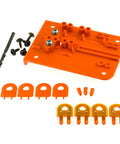 Killer Table Saw Splitter Safety Rig For Thin Kerf Blades And Zero Clearance Inserts With Slick Kickback Reduction Kit, orange setup with drill guide.