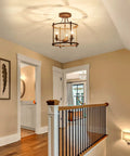 Three Light Farmhouse Vintage Semi Flush Mount Ceiling Light Fixture In Rustic Oil Rubbed Bronze Metal in hallway decor