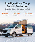 Compact 12V 320AH LiFePO4 Battery With Fast Self Heating Element For Rv Trailers Solar Setups And Marine Yachts in a snow-covered landscape.