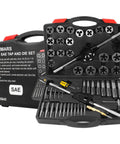 Jumbo 51 Piece Tap And Die Set For 1 4 20 To 1 14 SAE Threads with T Handle Tap Wrench and Die Wrench in open case
