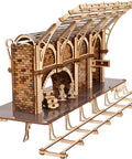Platform Nine Three Quarters 3D Puzzle Wooden Model Kit Mechanical Harry Potter Scene With Two Figurines Kings Cross Station Brickwork Two Sided Display Includes Track Section Compatible With Hogwarts Express, wooden model with track