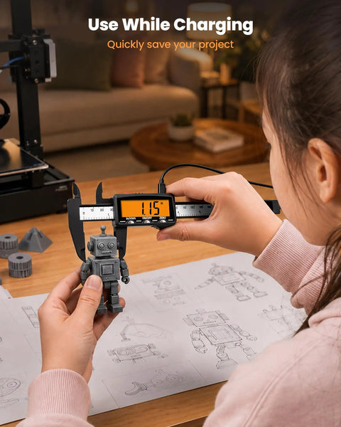 No Fuss Six Inch Digital Caliper With Quick Charge Rechargeable Battery And Bright Orange Panel Delivered For Epic Diy Projects Smooth Shop Work And Straight Up Home Fixes Always Ready