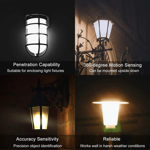 Radar Motion Sensor Light Bulb 2 Pack A21 15W 100W Equivalent 1500LM E26 Dusk To Dawn LED Bulbs Outdoor Lighting Auto Motion Detector For Garage Porch Driveway Patio Daylight 5000K in various fixture types demonstrating capabilities and features.