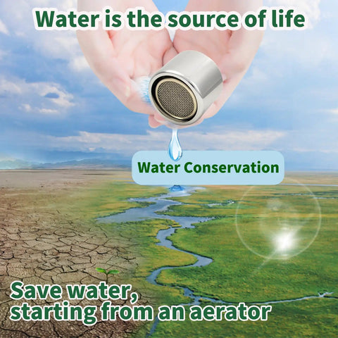 Heavy Duty Four Pack Bathroom Sink Aerator Made Of Premium Solid Brass And Stainless Steel, shown saving water and enhancing conservation.
